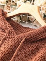 Elorivane Plus Size Sage Green Knitted Hoodie Raglan Sleeve Drawstring Cuffs Minimalist Pullover Sweater for Fall Winter Vacation Smart Casual Wear - Image 8
