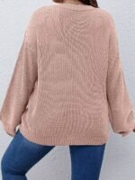Elorivane Plus Size Solid Color Drop Shoulder Loose Knit Sweater for Autumn Winter - Image 2