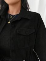 Elorivane Plus Size Flap Pocket Drawstring Waist Jacket, Barn Style Outerwear, Fall Winter Casual Wear - Image 4
