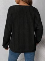Elorivane Plus Size Loose V-Neck Wide Ribbed Pullover Sweatshirt for Autumn Winter Back To School Graduation Teacher Casual Wear - Image 8