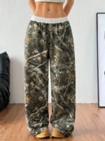 Elorivane Women Olive Green Plaid Cargo Pants, Wide Leg Fold Waist Y2K Hip Hop Trousers - Image 4