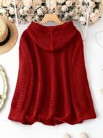 Elorivane Plus Size Sage Green Knitted Hoodie Raglan Sleeve Drawstring Cuffs Minimalist Pullover Sweater for Fall Winter Vacation Smart Casual Wear - Image 12