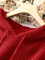 Elorivane Plus Size Sage Green Knitted Hoodie Raglan Sleeve Drawstring Cuffs Minimalist Pullover Sweater for Fall Winter Vacation Smart Casual Wear - Image 16