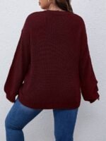 Elorivane Plus Size Solid Color Drop Shoulder Loose Knit Sweater for Autumn Winter - Image 9