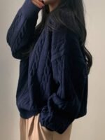 Elorivane Women's Minimalist V-Neck Loose Knit Sweater | Low-Key Vintage Brown Pullover Fall - Image 5