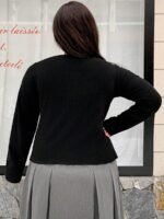 Elorivane Plus Size Round Neck T-Shirt, Bow Decor Slim Fit Long Sleeve Spring Summer Fall Top - Image 2