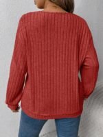 Elorivane Plus Size Loose V-Neck Wide Ribbed Pullover Sweatshirt for Autumn Winter Back To School Graduation Teacher Casual Wear - Image 13