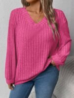 Elorivane Plus Size Loose V-Neck Wide Ribbed Pullover Sweatshirt for Autumn Winter Back To School Graduation Teacher Casual Wear - Image 17