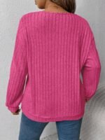 Elorivane Plus Size Loose V-Neck Wide Ribbed Pullover Sweatshirt for Autumn Winter Back To School Graduation Teacher Casual Wear - Image 18