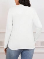 Elorivane Plus Size Mock Neck Ruched Slim Fit Tee, Fall Casual Top - Image 16