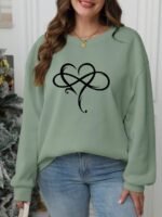 Elorivane Plus Size Sage Green Heart Graphic Crew Neck Pullover Sweatshirt for Fall Winter Teacher Graduation Smart Casual Outfits - Image 18
