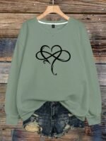 Elorivane Plus Size Sage Green Heart Graphic Crew Neck Pullover Sweatshirt for Fall Winter Teacher Graduation Smart Casual Outfits - Image 16