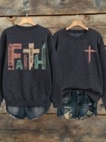 Elorivane Plus Size Faith Slogan Letter Graphic Crew Neck Long Sleeve Sweatshirt for Autumn Winter