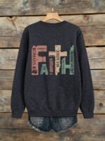 Elorivane Plus Size Faith Slogan Letter Graphic Crew Neck Long Sleeve Sweatshirt for Autumn Winter - Image 2