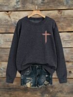 Elorivane Plus Size Faith Slogan Letter Graphic Crew Neck Long Sleeve Sweatshirt for Autumn Winter - Image 3