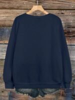 Elorivane Plus Size Navy American Flag Lettering Thermal Sweatshirt, Crew Neck Long Sleeve Pullover, Fall Winter Casual Top - Image 7