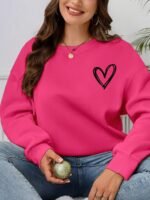 Elorivane Plus Size Sage Green Heart Graphic Crew Neck Pullover Sweatshirt for Fall Winter Teacher Graduation Smart Casual Outfits - Image 3