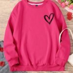 Elorivane Plus Size Sage Green Heart Graphic Crew Neck Pullover Sweatshirt for Fall Winter Teacher Graduation Smart Casual Outfits