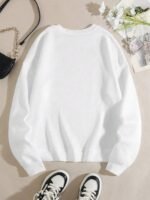 Elorivane Plus Size Navy American Flag Lettering Thermal Sweatshirt, Crew Neck Long Sleeve Pullover, Fall Winter Casual Top - Image 2