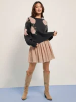 Elorivane Women Floral Jacquard Knit Sweater, Boatneck Long Sleeve Western Cowgirl Fall Winter Rodeo Top - Image 3