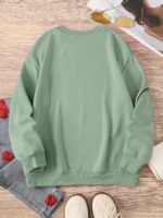 Elorivane Plus Size Sage Green Heart Graphic Crew Neck Pullover Sweatshirt for Fall Winter Teacher Graduation Smart Casual Outfits - Image 9