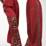 Elorivane Women Red Leopard Straight Pants, Baggy Athleisure Back-To-School Trousers