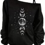 Elorivane Plus Size Moon & Star Print Sleeveless Camisole Long Sleeve T-Shirt for Spring Summer Spring Break Fall