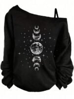 Elorivane Plus Size Moon & Star Print Sleeveless Camisole Long Sleeve T-Shirt for Spring Summer Spring Break Fall