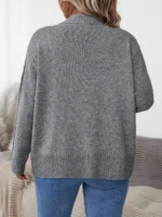 Elorivane Plus Size Solid Color Loose Fit Long Sleeve Cardigan for Fall Winter Casual Wear - Image 2