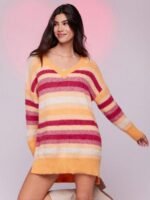 Elorivane Women Multi Color Stripe Sweater Dress, V Neck Long Sleeve Mini Spring Casual Dress - Image 6