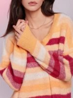 Elorivane Women Multi Color Stripe Sweater Dress, V Neck Long Sleeve Mini Spring Casual Dress - Image 7