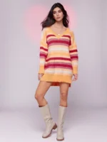 Elorivane Women Multi Color Stripe Sweater Dress, V Neck Long Sleeve Mini Spring Casual Dress - Image 8