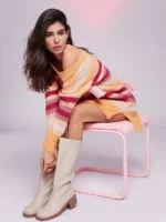 Elorivane Women Multi Color Stripe Sweater Dress, V Neck Long Sleeve Mini Spring Casual Dress - Image 9
