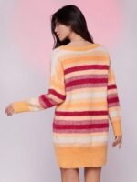 Elorivane Women Multi Color Stripe Sweater Dress, V Neck Long Sleeve Mini Spring Casual Dress - Image 10