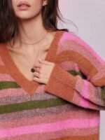 Elorivane Women Multi Color Stripe Sweater Dress, V Neck Long Sleeve Mini Spring Casual Dress - Image 5