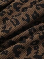 Elorivane Plus Size Coffee Corduroy Pants, Elastic Waist Leopard Print Loose Fit All Season Back To School Trousers - Image 3