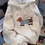 Elorivane Women's Dachshund Print Hooded Sweatshirt, Long Sleeve Casual