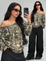 Elorivane Tween Girls Y2K Graphic Sweatshirt, Stretchy Off The Shoulder Top