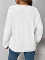 Elorivane Plus Size Loose V-Neck Wide Ribbed Pullover Sweatshirt for Autumn Winter Back To School Graduation Teacher Casual Wear - Image 23