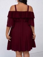 Elorivane Plus Size Solid Color Cold Shoulder Dress with Ruffle Trim Elegant Casual Wear - Image 7