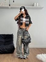 Elorivane Women Green Sport Graphic Crop Top, Loose Short Sleeve Back To School Festival Shirt - Image 11