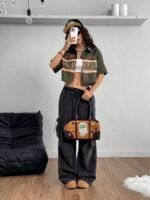 Elorivane Women Green Sport Graphic Crop Top, Loose Short Sleeve Back To School Festival Shirt - Image 6