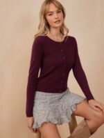 Elorivane Women Crewneck Button Front Cardigan, Long Sleeve Western Cowgirl Fall Winter Country Sweater