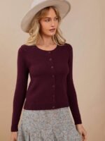 Elorivane Women Crewneck Button Front Cardigan, Long Sleeve Western Cowgirl Fall Winter Country Sweater - Image 2