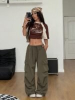 Elorivane Women Vintage Western Y2K Low Waist Parachute Cargo Pants, Summer Streetwear Trousers - Image 2