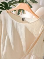Elorivane Plus Size Apricot Shirt, Hollow Lace Patchwork Slightly Sheer, Spring Summer Vacation Casual Blouse - Image 3
