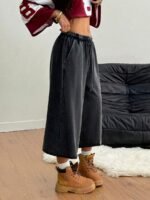 Elorivane Women Charcoal Gray Washed Shorts, Baggy Elastic Waist Cowgirl Vintage Athleisure Streetwear - Image 5