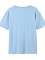 Elorivane Plus Size Light Blue Round Neck T-Shirt "One Day At A Time" Heart Print Soft Polyester for Summer Vacation Smart Casual Wear - Image 2