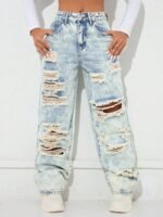 Elorivane Black Straight Leg Jeans, Y2K Rave Vintage, High Waist Side Pocket Slit, Casual Spring Fall Pants - Image 18