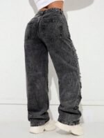 Elorivane Black Straight Leg Jeans, Y2K Rave Vintage, High Waist Side Pocket Slit, Casual Spring Fall Pants - Image 23